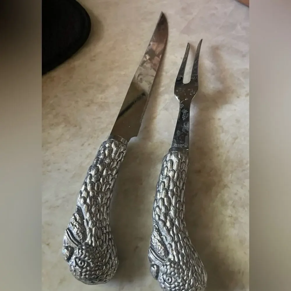 Arthur Court Silver aluminum Turkey Carving Knife and Fork Set